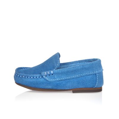 Mini boys blue suede loafers